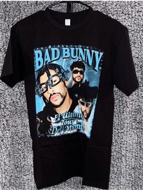 BAD BUNNY MEDUIM UNISEX GRAPHIC TEE BLACK BLUE